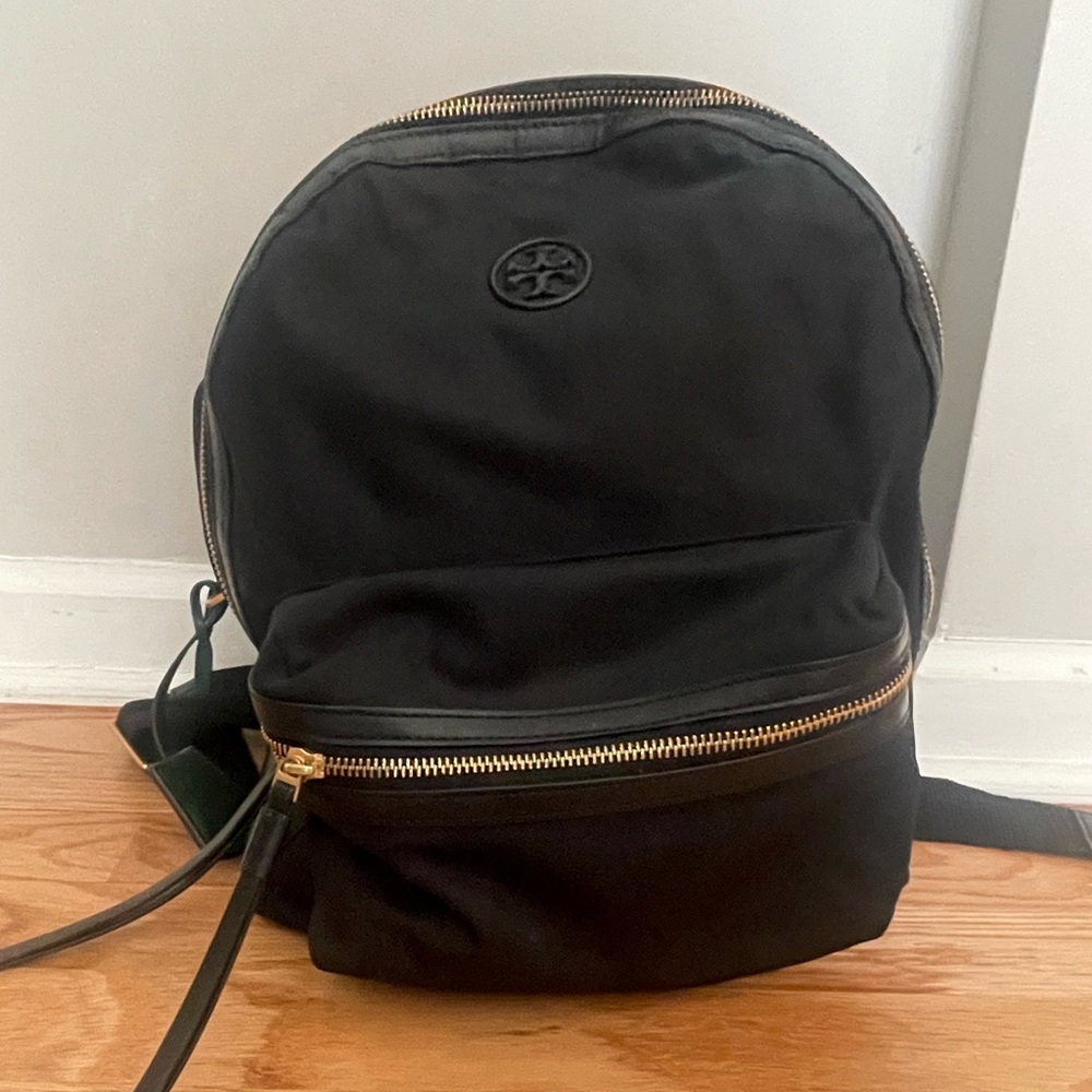 SOLD…… Tory Burch Black Nylon Backpack with Gold Hardware